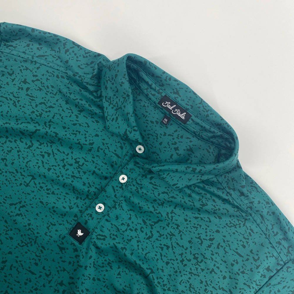 Bad Birdie Polo Shirt Mens XXL Teal Green Abstract Splatter Golf Athleisure